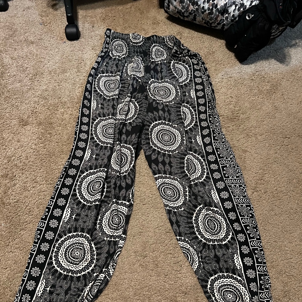 Elegant Black and White Mandala Women's Wide Leg Pants